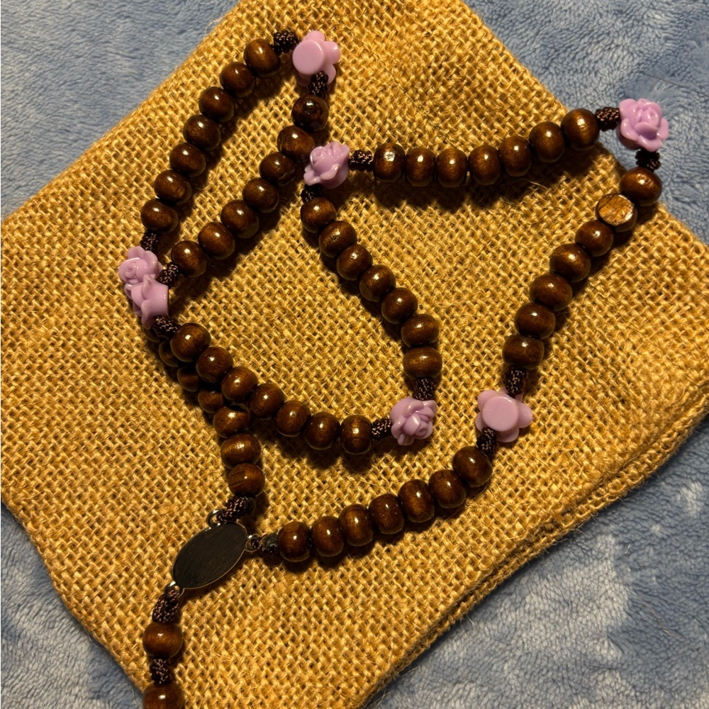 Brown 7-bead rosary of Saint Joseph Brown Necklace, Purple Accents. NWOT #004 - Picture 2 of 11